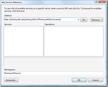 Add a reference to the Photosynth web service Add a reference to the Photosynth web service