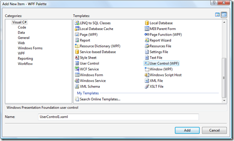 Adding a WPF User Control to our project Adding a WPF User Control to our project