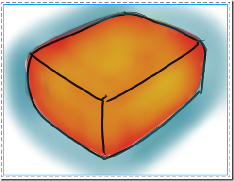 Red shape, rough edges, green highlighting and blue boundary Red shape, rough edges, green highlighting and blue boundary