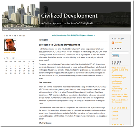 A new blog on AutoCAD Civil 3D development