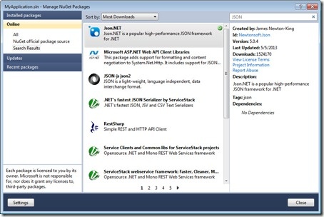 Getting Json.NET via the package manager Getting Json.NET via the package manager