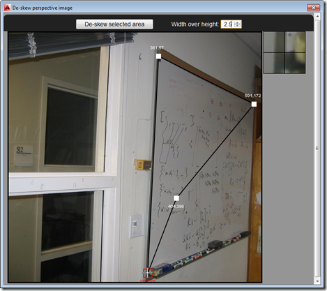 Selecting the area of the whiteboard to de-skew Selecting the area of the whiteboard to de-skew