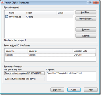 AcSignApply about to sign a LSP file AcSignApply about to sign a LSP file
