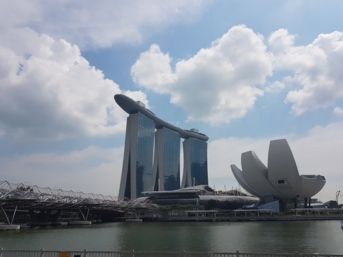 The Helix Bridge, the Marina Bay Sands and the ArtScience Museum The Helix Bridge, the Marina Bay Sands and the ArtScience Museum