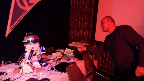 Serge from Robosphere using the Millenium Falcon to turn off R2-D2 Serge from Robosphere using the Millenium Falcon to turn off R2-D2