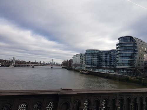On the bus, heading across Battersea bridge On the bus, heading across Battersea bridge