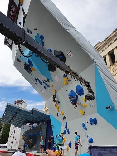The main climbing wall from the side The main climbing wall from the side