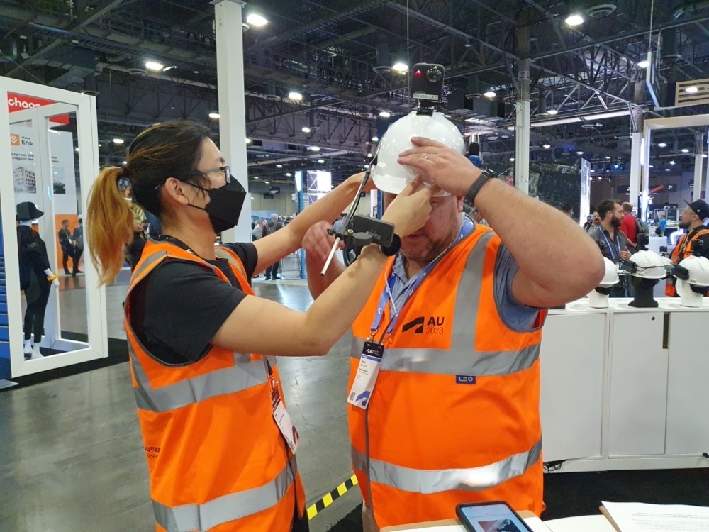 A study participant donning a helmet at AU 2023 A study participant donning a helmet at AU 2023